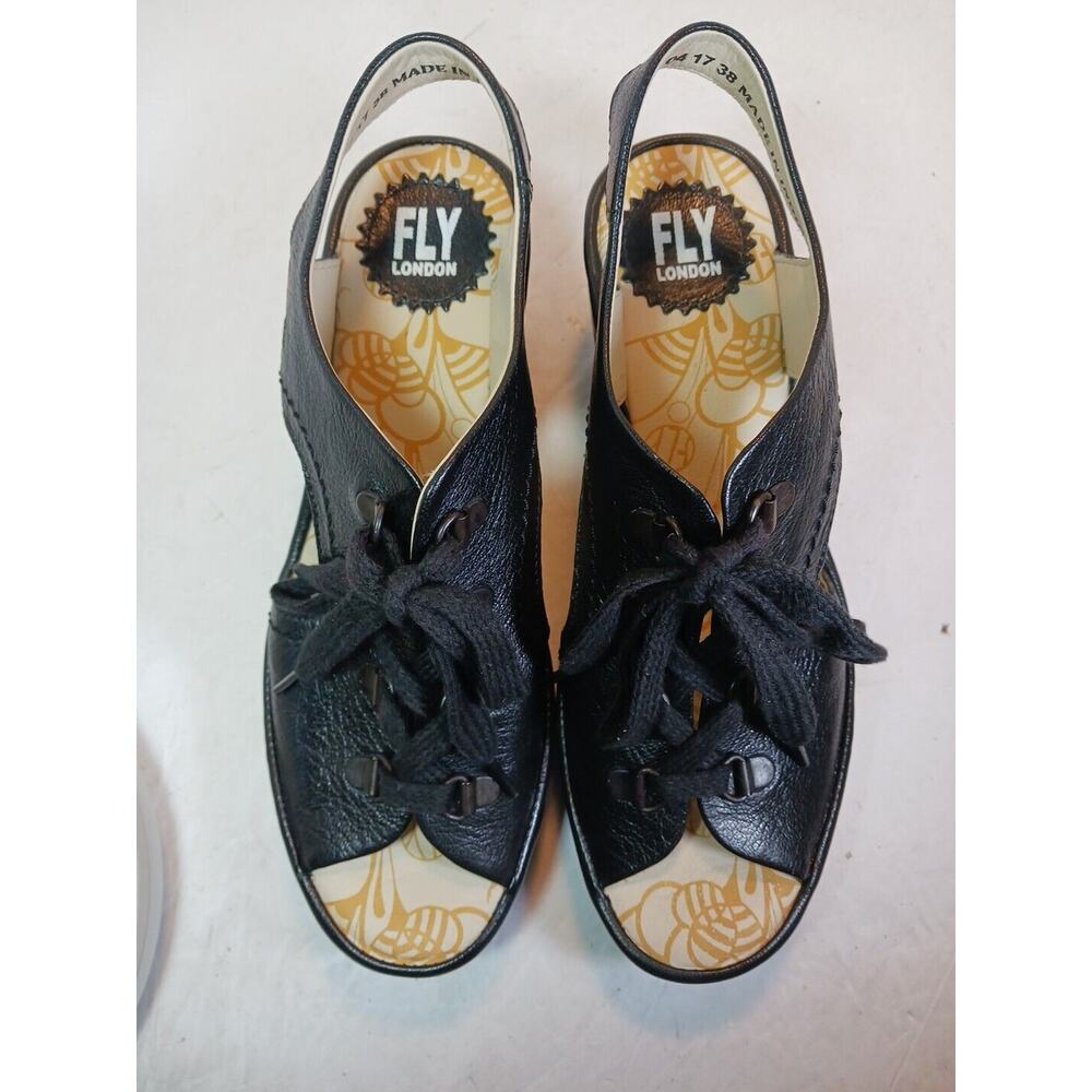 $165 Fly London YLFA Black Leather Platform Wedge Sandals Size 7.5 US 38 EU NEW - Picture 5 of 8